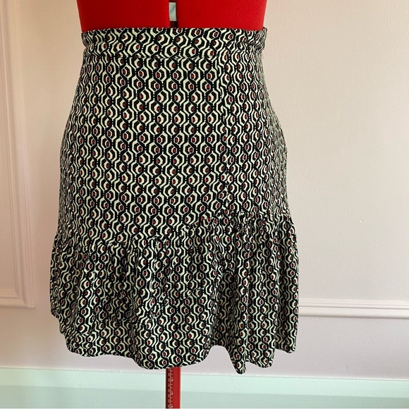 FREE PEOPLE Nadia Ruffle Skirt, Mini, Geometric Print, Red/Black/White, US 4 - Picture 4 of 7